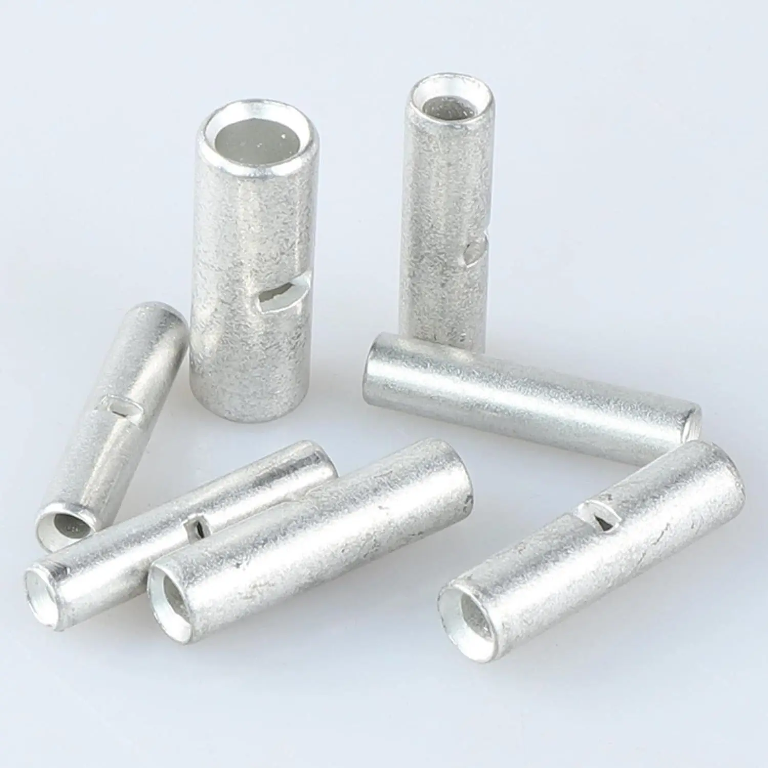 100Pcs 26-22AWG T2 Red Copper Matte Tin Plated Non-Insulated Butt Connectors BN Bare Crimp Butt Splice Terminals
