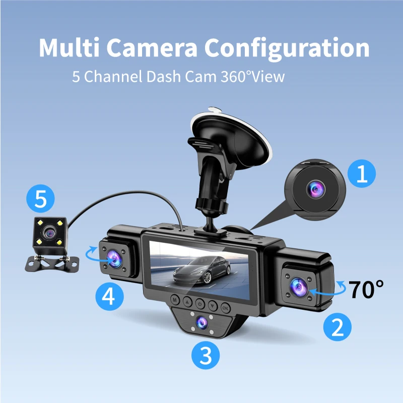 5lens 360 Degree HD1080P Dash Cam Car DVR Recorder WiFi App Control Night Vision Wide Angle Vehicle Accessories