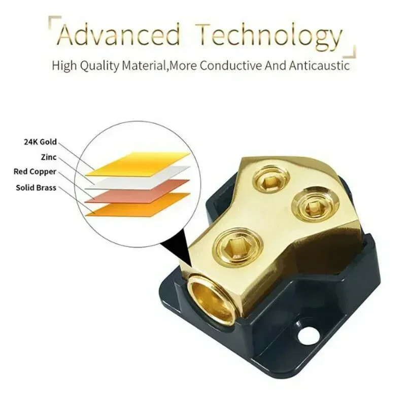 Car Power Distributor Block  2 Way Copper Auto Audio Power Ground Spliter 0/4gauge For Car Aud WH Distribution Connector