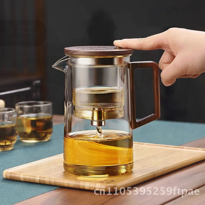 

Borosilicate Glass Lazy Teapot with One-Click Filter Piaoyi Cup Walnut Full Glass Liner Tea Separation Set 500ml/750ml Capacity