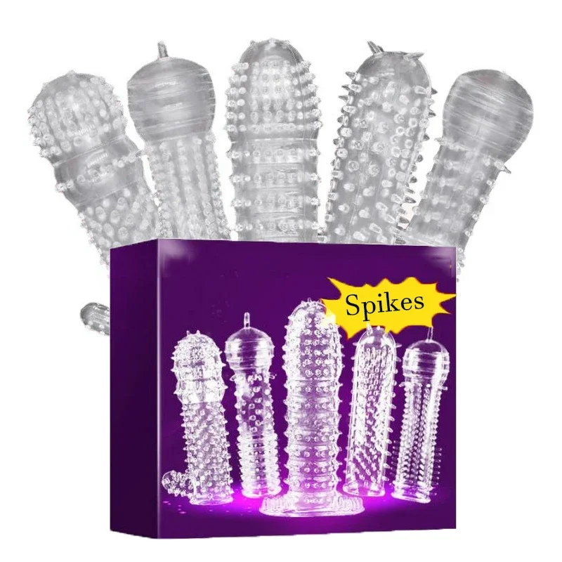 Big Spikes Penis Cock Ring Sheath Reusable Penis Sleeve Ejaculation Time Delay Ribbed Stimulate Penis Sleeve Sex Toys for Male