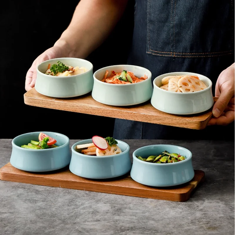 Vintage Longquan Celadon Bowl, Ceramic Bowl, Restaurant Cold Dishes, Snack Platter, Wooden Tray, Specialty Hotel Tableware Set