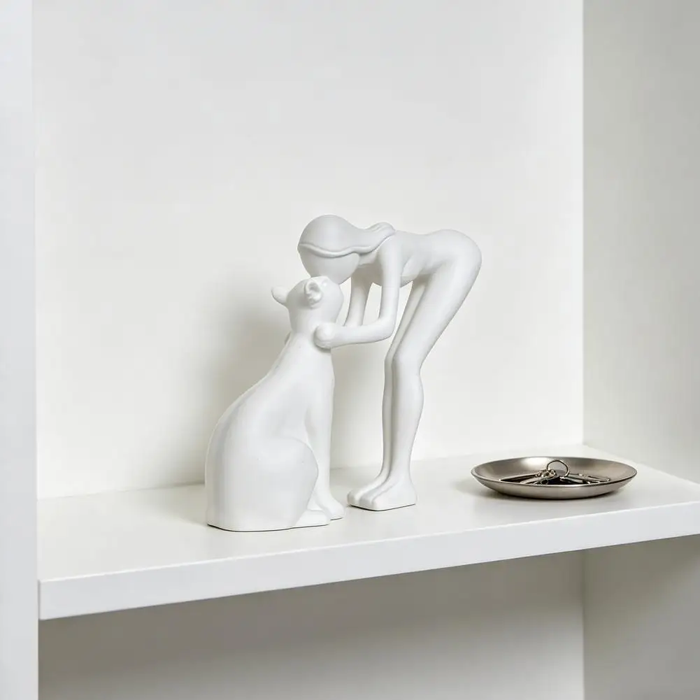Colo 3D Printed Minimalist Woman Petting Cat Figurine Black White Love Statue Modern Art Sculpture for Desk Shelf Home Decor Cre