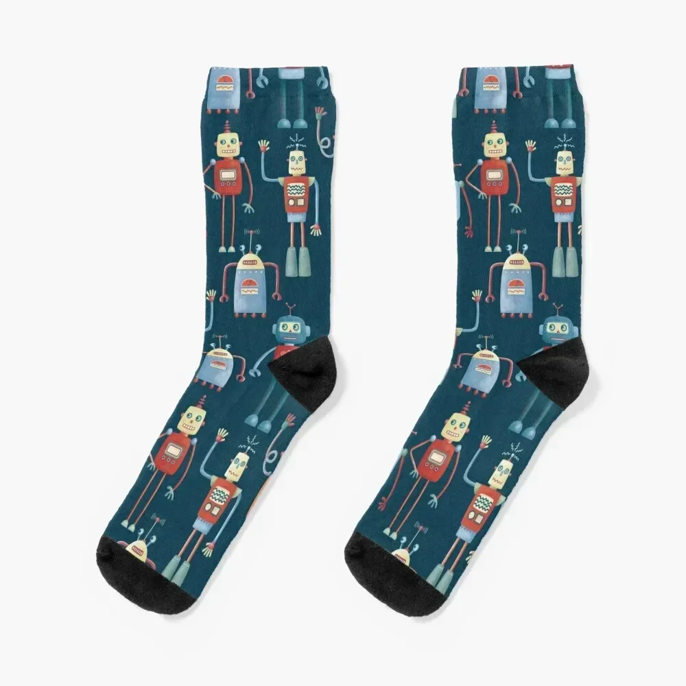 

Vintage Retro Robots Socks valentine gift ideas crazy Men Socks Luxury Brand Women's