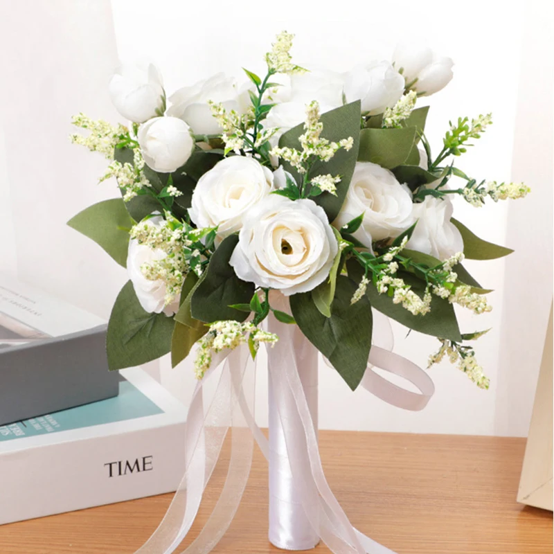 

Wedding Bouquet Bride Artificial Silk Flowers For Wedding Decor Table Home Party Office Decoration White Flower