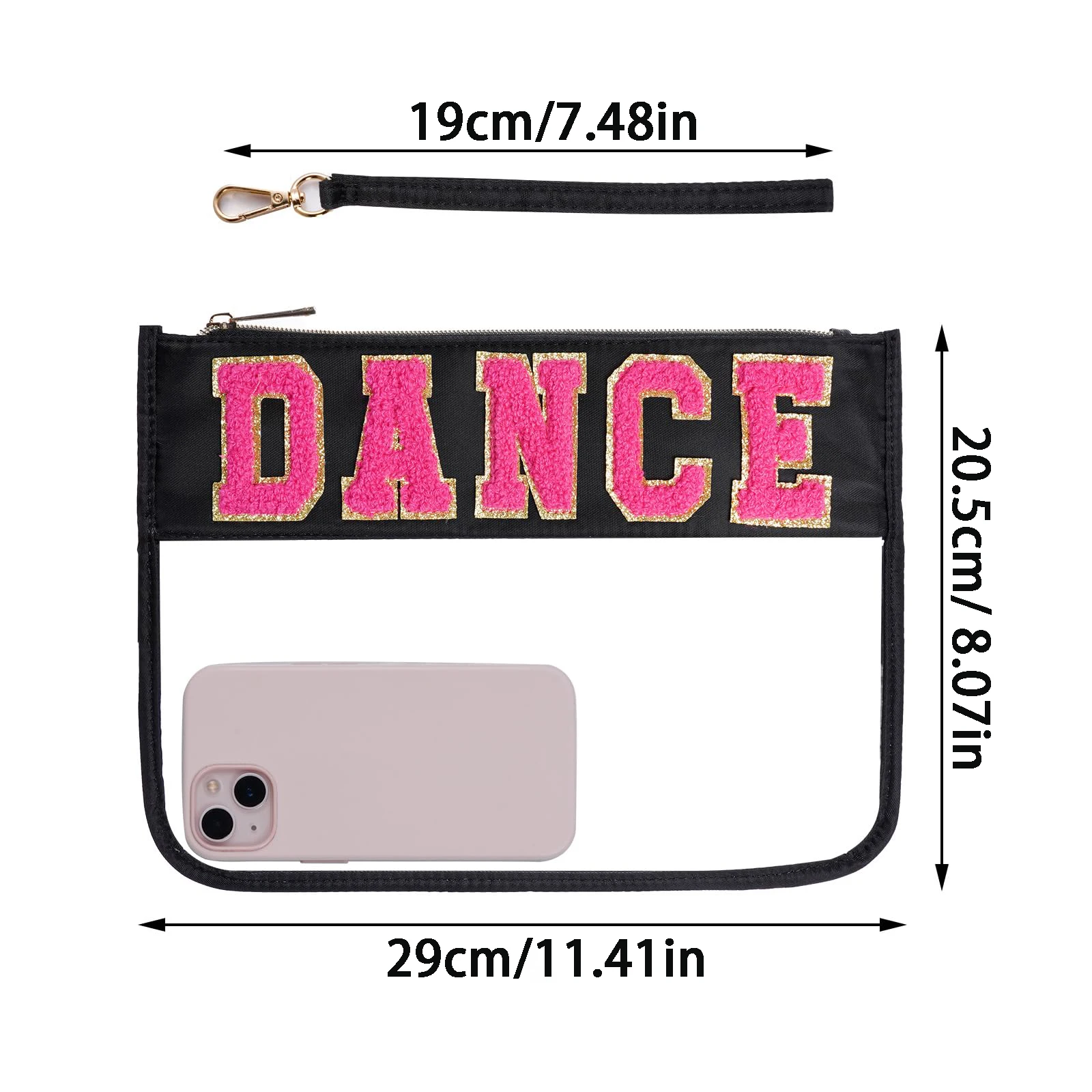 Chenille Clear Flat Pouches with Zipper, Clear Makeup letter Bag, Multi-purpose Nylon Clear Cosmetic Bags,  Gym Pouch Bag