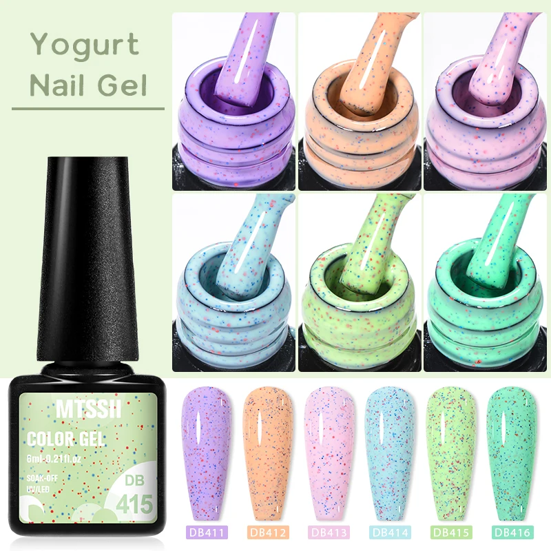 Mtssii 2/4/6 Stuks Zoete Diy Yoghurt Gel Nagel Ei Effect Gel Nagellak Doorweekt Van Basis Top Lak Met Kleurrijke Dot Effect Gel