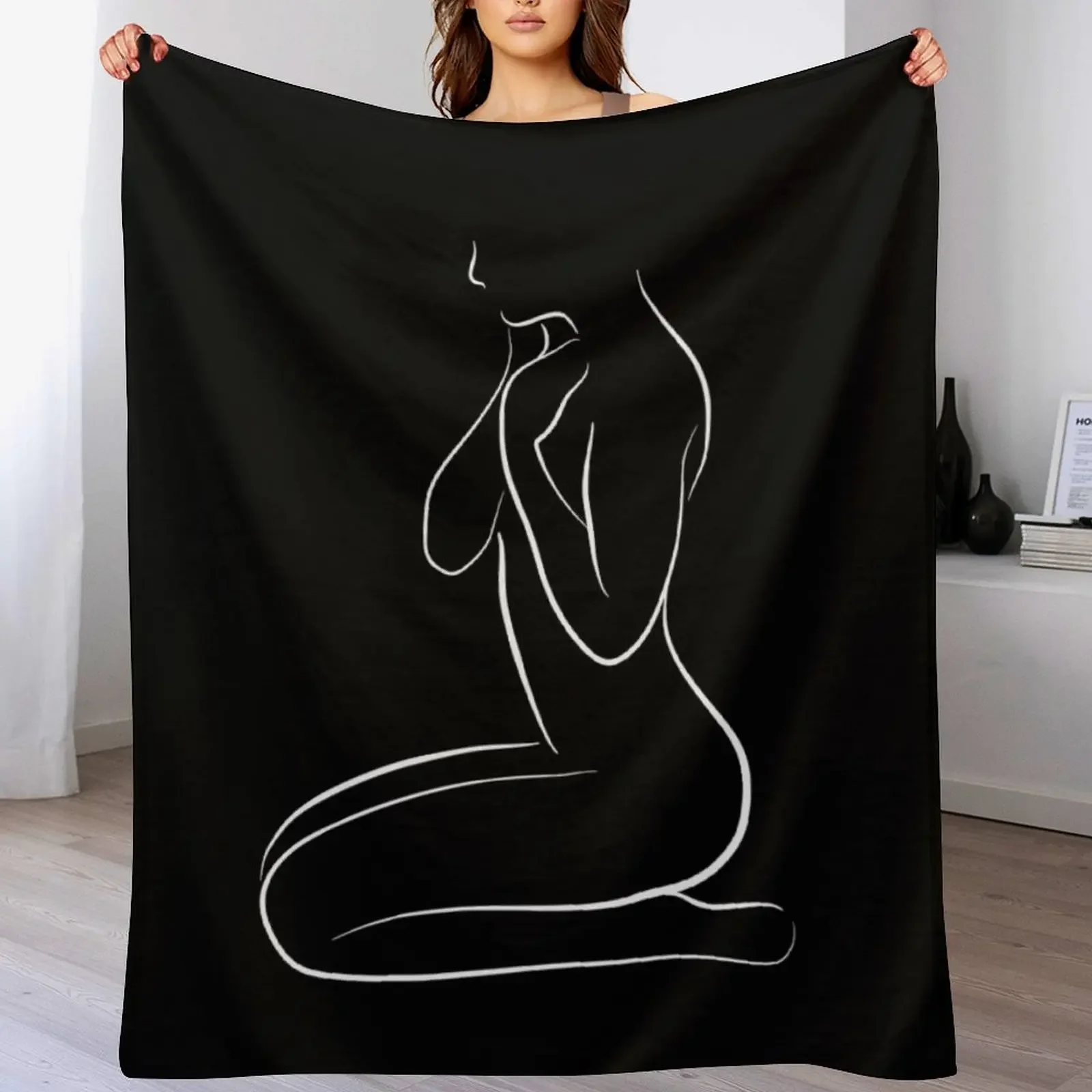 

Female Nude Drawing in Black - Reflective Rhea Throw Blanket Soft Cozy Blanket for Pet Kids Adults
