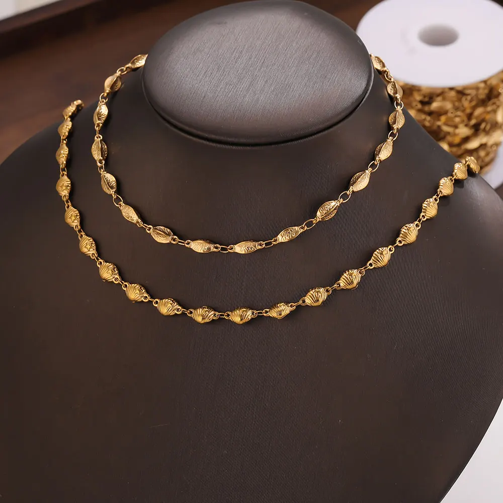 1Meter Stainless Steel Gold Plated Chains Embossing Textured Heart Carved Beaded Chain for DIY Bracelet Necklace Jewelry Making view 6