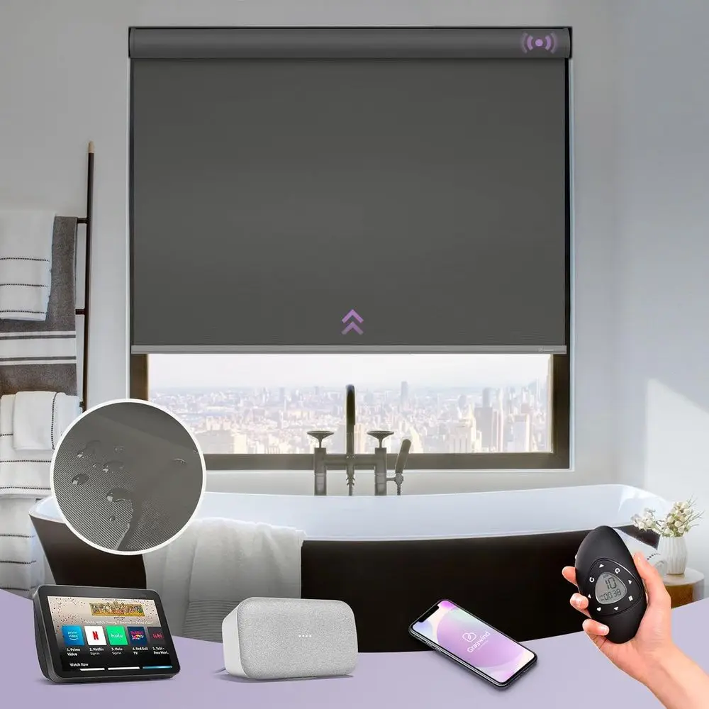 

Motorized Roller Shade Blinds 100% Blackout Shades CordlWaterproo Remote Control Window Automated Blinds with Valance Custom Siz
