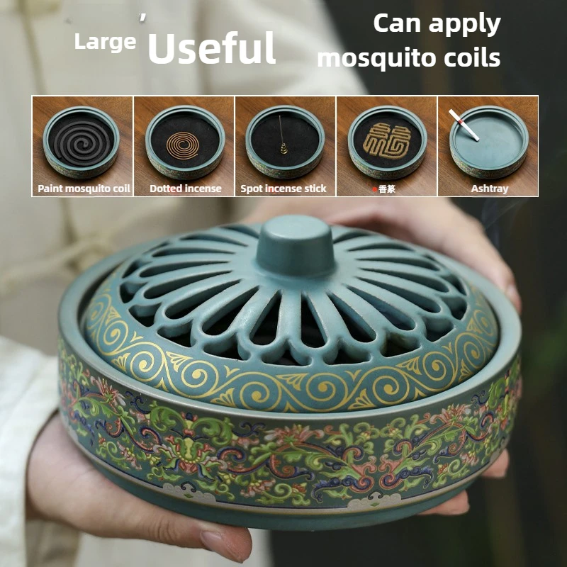 

15CM Extra Large Incense Burner 12 Hours Sandalwood Aroma Home Cloisonne Enamel Plate