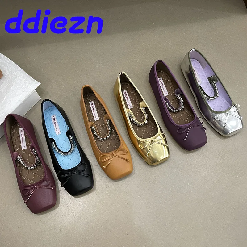 Female Bling Footwear Ladies Flats Mary Janes Shoes Designer Fashion Butterfly-Knot Crystal Shallow Women Ballet Flats Shoes