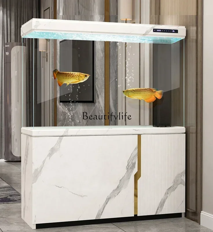 

LD332024 Living Room Screen Light Luxury Fish Tank Large Home Partition Super White Glass Bottom Filter Fish Tank