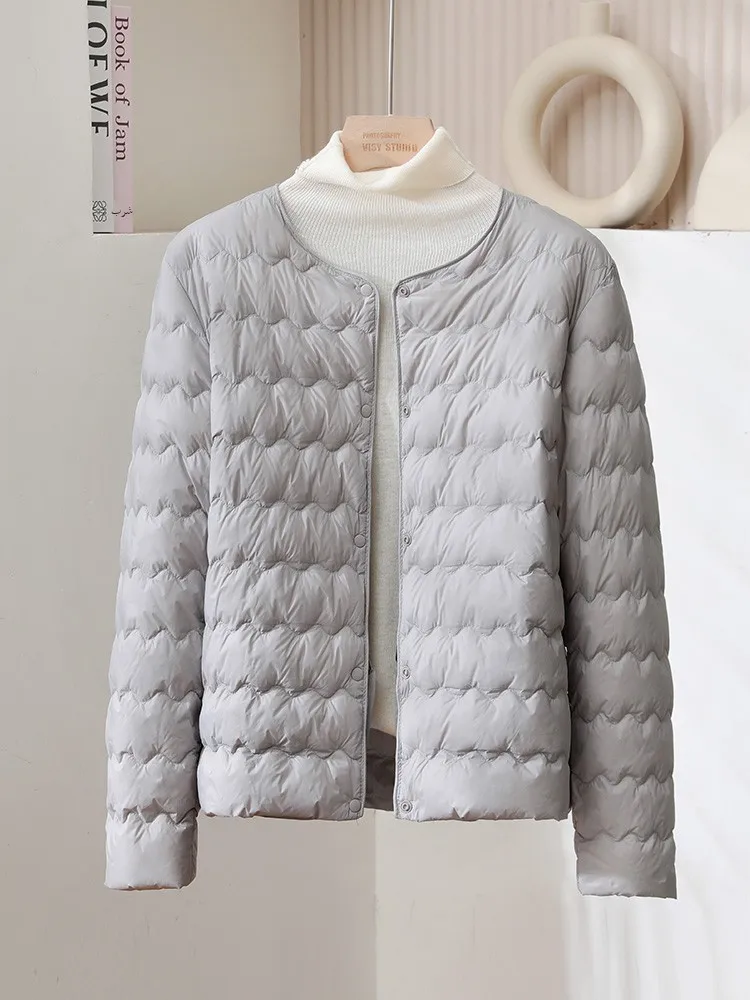 Lightweight Short Women's down Jacket 2026 Autumn Winter round Neck Adjustable V-Neck Warm Inner Wear Outerwear Korean Style ...