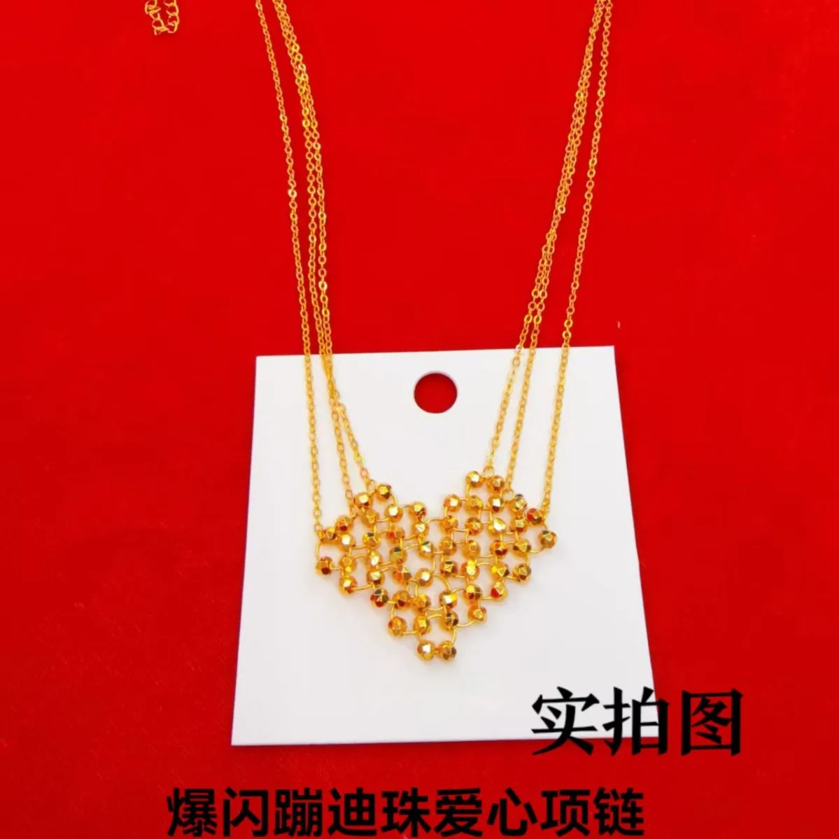 Heart Patchwork Necklace Women's 24K Gold AU999 - Heart patchwork design, neck-framing, suitable for dating & shopping