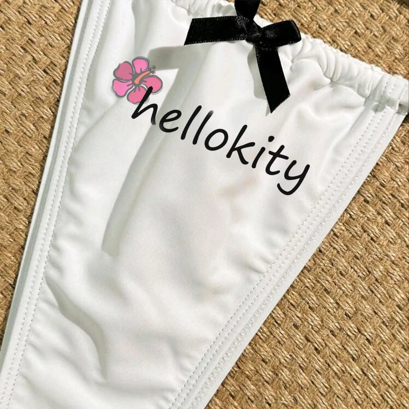 2024 ciemna skóra czarna melodia melodia Hello Kitty Cute Anime Cartoon Y2k kobiety Halter strój kąpielowy z kokardą zestaw Bikini hawajska plaża