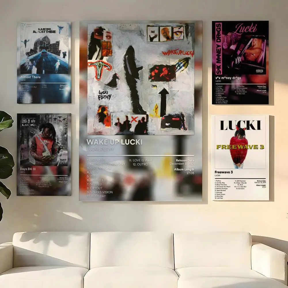 Singer Rapper L-LUCKI Album Cover Painting Calligraphy Wooden Framed Canvas Poster Wall Art HD Waterproof Print Home Decor