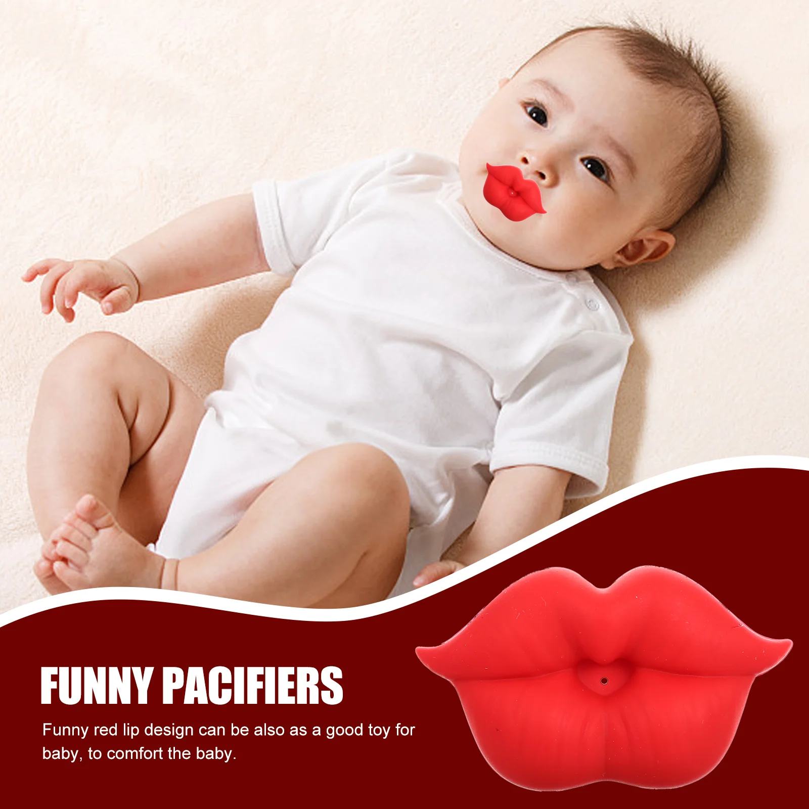 3pcs Silicone Pacifier Baby Sleep Tool Funny Red Lip Design Infants Comforting Aid Teething Toy Grade Easy GripComfort