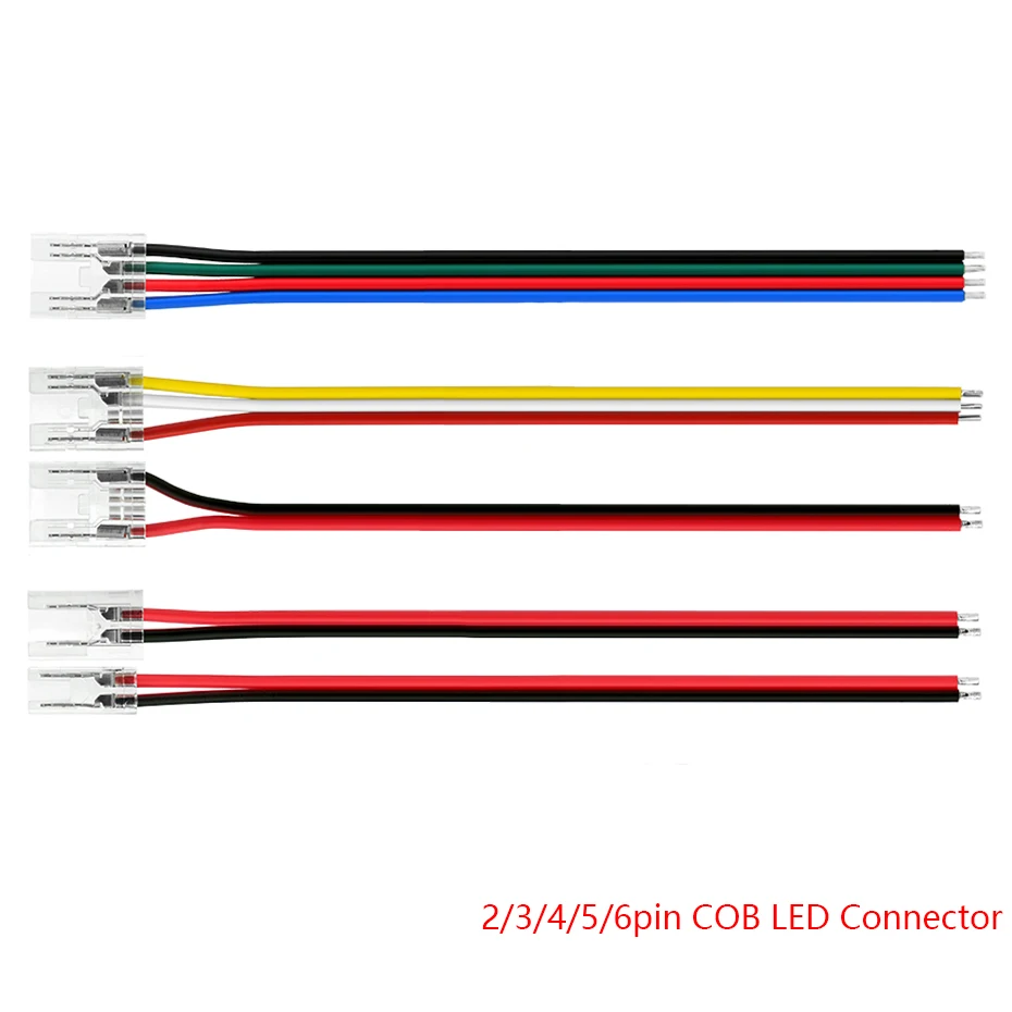 COB LED Strip Connectors Set 2/5/6 PIN 8/10/12mm 10cm Extension Strip to Wire Connector for COB RGB 5V 12V 24V LED Strip Light