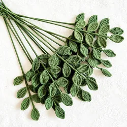 Hand Knit Eucalyptus Leaves Home Decor Knitting Flowers Graduation Ceremony Ornament Artificial Cotton Cord  Flowers Gift Decor