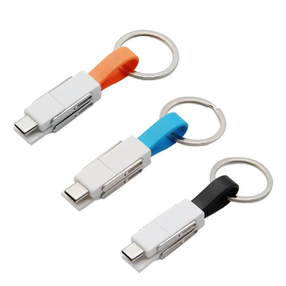 4 in 1 Magnetic Micro USB Dual Type C Charging Data Cable Keychain Design for iPhone