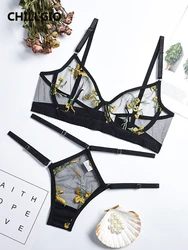 CHILLGIO Women Embroidery Floral Bra Brief Suits Sexy Fashion Transparent Underwire Underwear Two Pieces Push Up Lingerie Sets