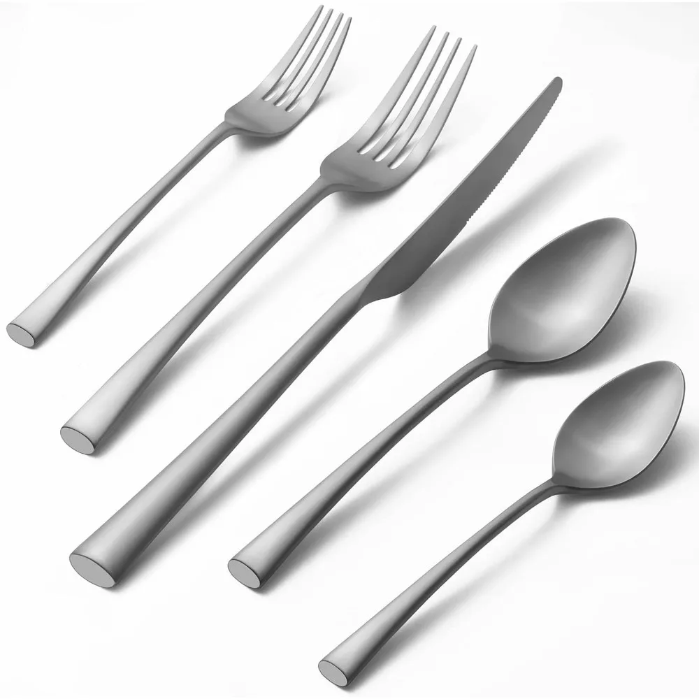 

20 piece forged stainless steel cutlery set, 4-person service, matte satin finish, dishwasher safe