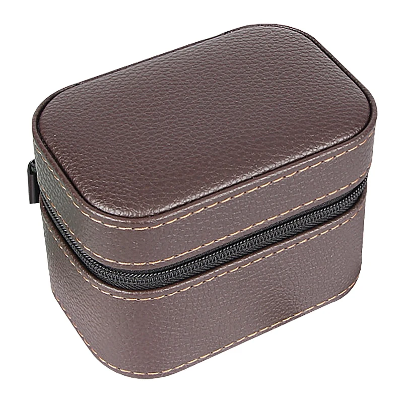 Single Watch Box Vintage PU Leather Zipper Bracket Holder Watch for Business Travel Storage Easy to Carry Brown