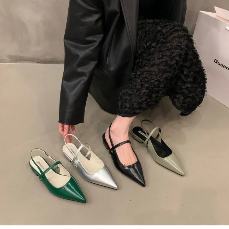 

New Style Luxury Summer Pointed Toe Women Sandals Fashion Singbacks Mules Shoes Ladies Elegant Low Heel Stripper Party Sandalias