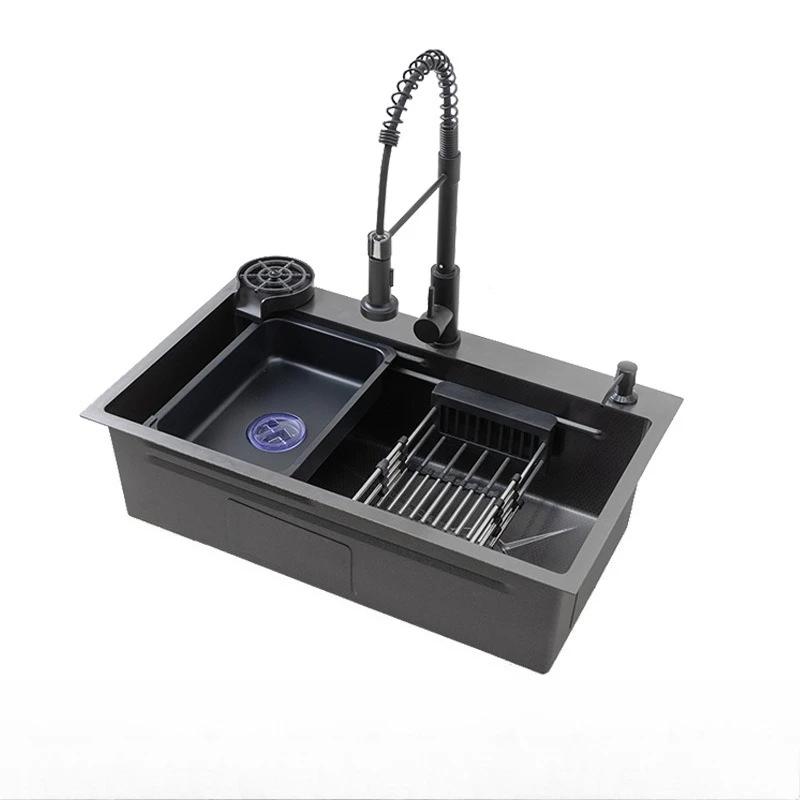 

Stainless steel sink, nano-large single slot, spring pulling faucet, kitchen sink, vegetable basin