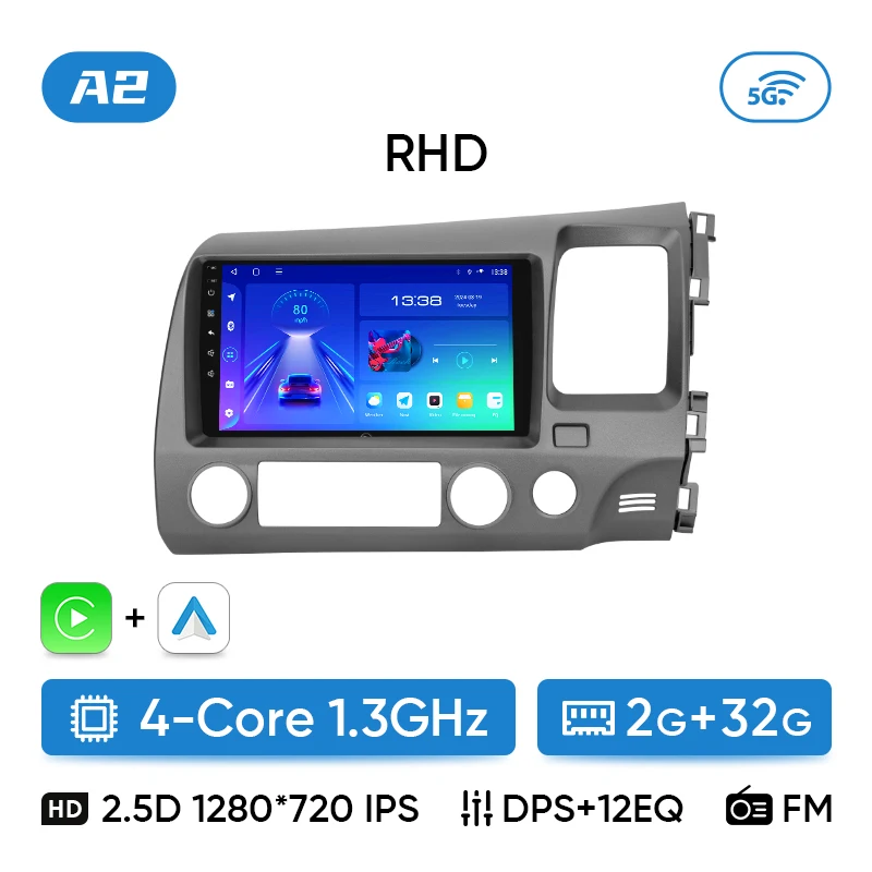 Ainavi autoradio voor Honda Civic 8e generatie (2005-2011) multimedia draadloos CarPlay Android Auto