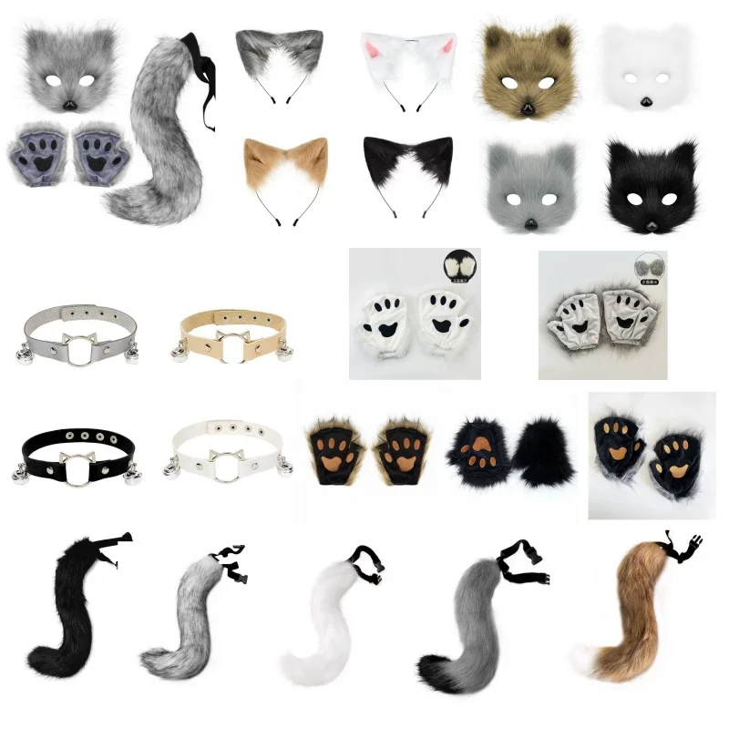 

Halloween Party Cosplay Animation Exhibition Fox Tail Fox Ears Set Plus Cute Paw Bell Collar Kawaii Accessories Dress Up