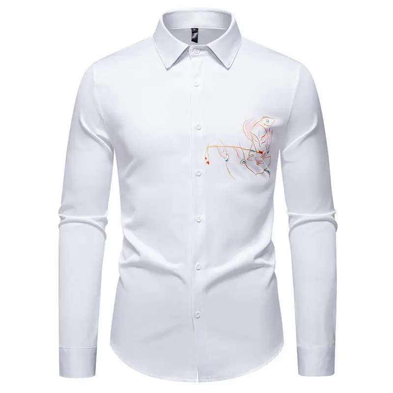 New Autumn Men's Fashion Printed Long Sleeve Shirt Solid Versatile Shirts Casual Social Wedding Party Business Office Nightclub