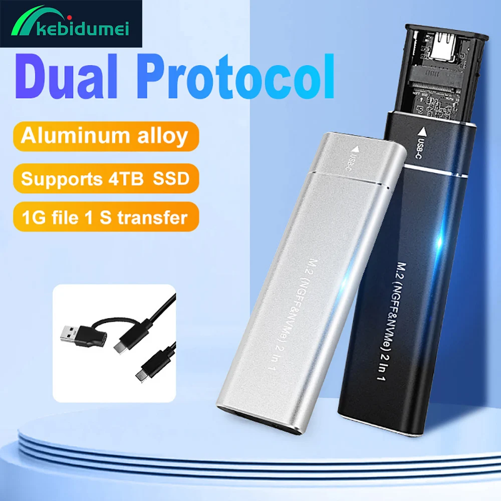 Carcasa Móvil Kebidumei USB 3.1 M.2 para SSD, 10Gbps NVMe SATA, Doble Protocolo, Carcasa Externa de Metal Sólido para Disco Duro, para Laptop y PC