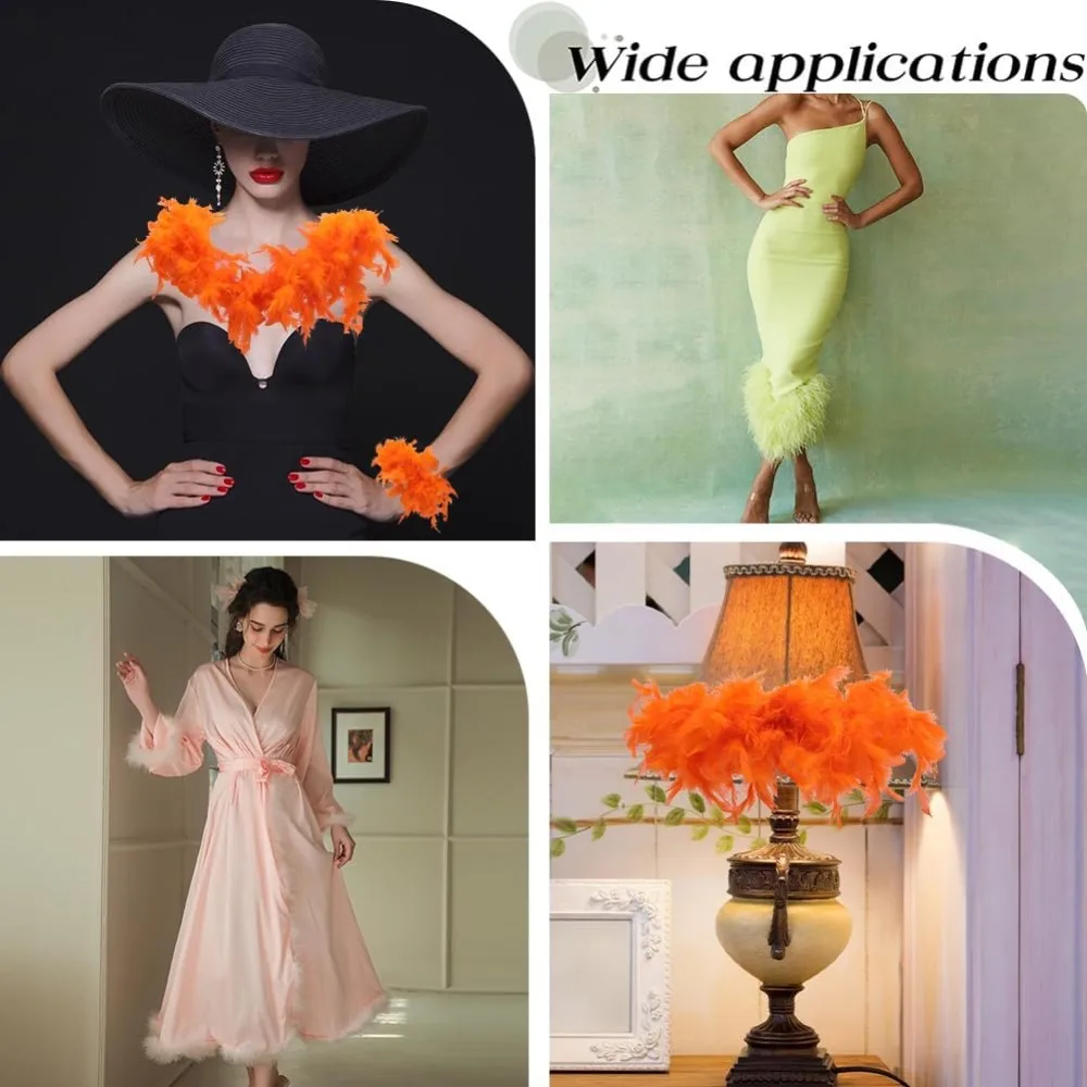 2Meters Orange Fluffy Feather Turkey Marabou Boa 40g Natural Feathers for Crafts Wedding Party Christmas Decoration Shawl Plumes