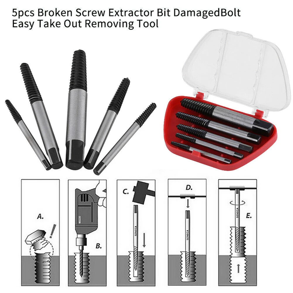 Remover Screw Extractor เงิน + สีดําพร้อมกล่องเก็บ Easy Out Guide 4 มม.ถึง 18 มม.หัก Chrome Vanadium Steel
