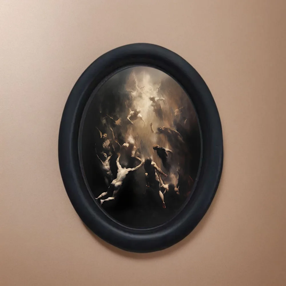 1 Piece of Dark Academia Style Fallen Soul Inspired Wall Decoration, Black Oval Frame Wall Decoration, Gothic Hell Scene Oil Painting Wall Decoration, Atmospheric Dark Decoration, Dark and Spooky Wall Hanging Decoration - view 6