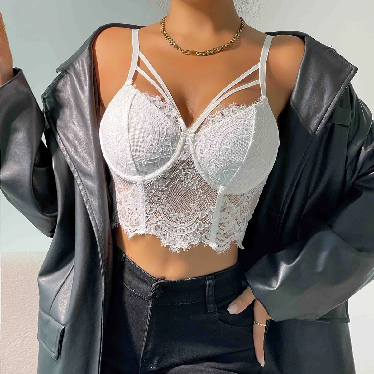 シアーレースビスチェトップ レディース セクシー プッシュアップブラレット Y2K アンダーワイヤーコルセット キャミソール 調節可能なストラップ付き セクシーコルセットベストトップス ロパ