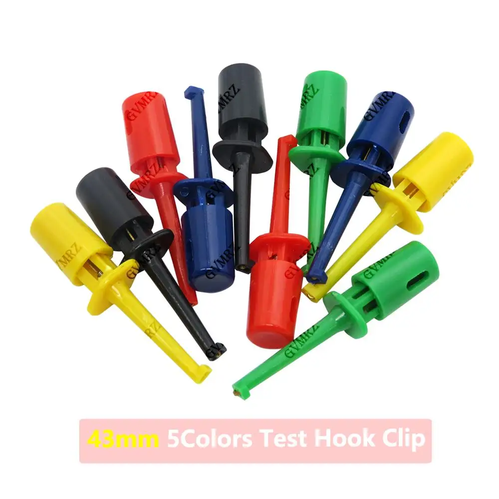 50PCS 43mm 5Colors Test Hook Clip 10PCS Each Color for Electronic Testing, Multimeter Probe Projects 43mm