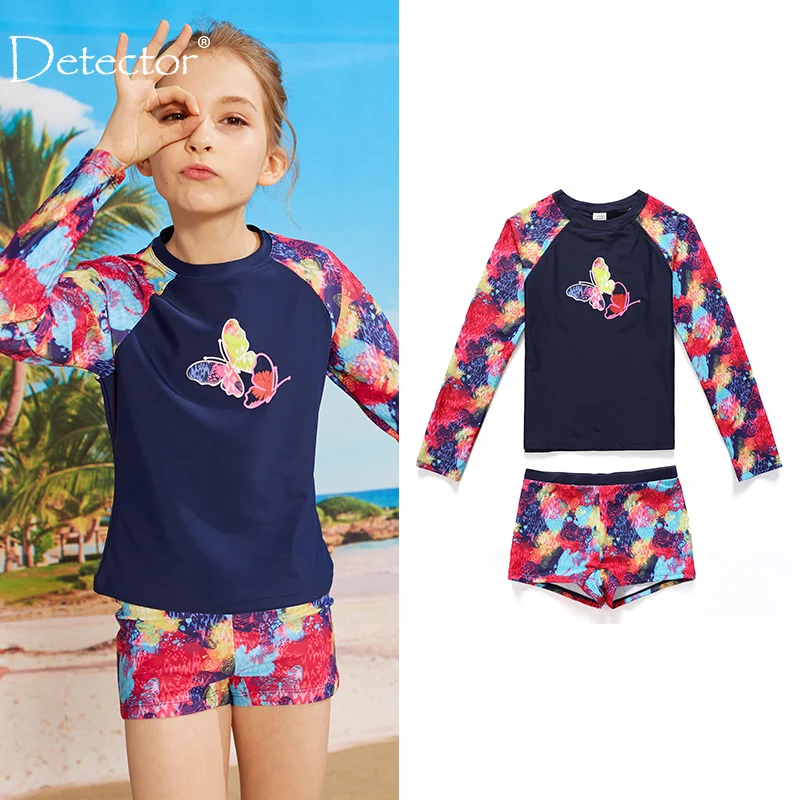 2-14 Years Girls Rash Guards Swimwear 2pcs Swimsuit Long Sleeve Bodysuit Kids Bathing Suit Children Beach Wear Drop Shipping