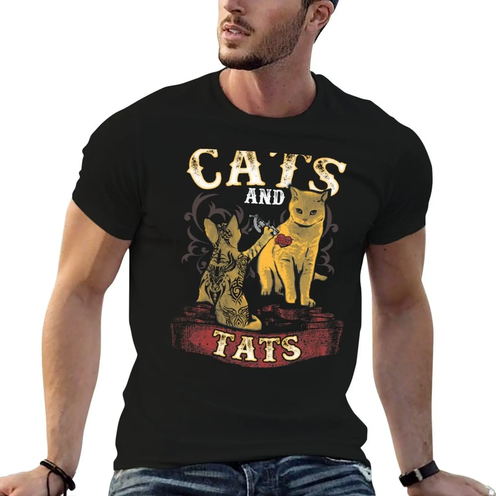 Cats And Tats - Funny Tattoo Cat Lover T-Shirt t shirts for man cotton funny t shirts designer T-Shirt