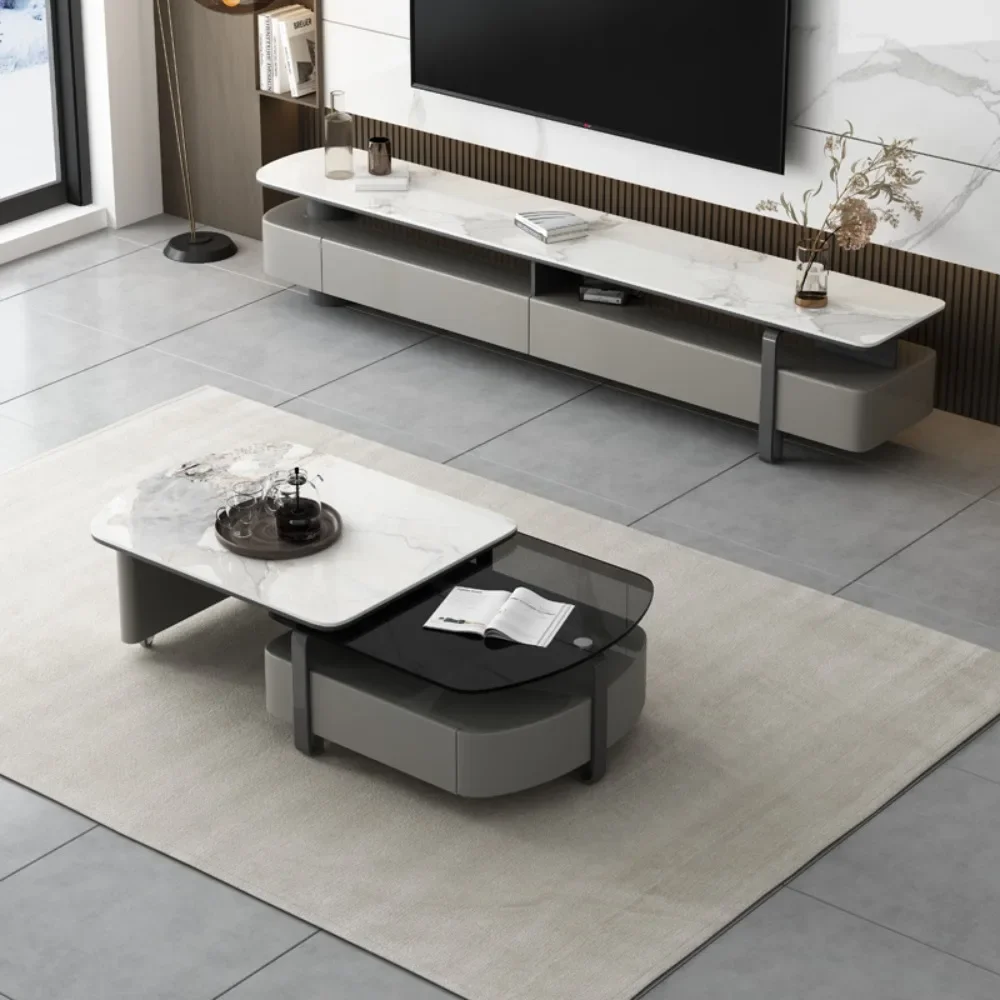 Table Basse Nordique de Luxe pour Salon, Meuble Minimaliste, Rangement