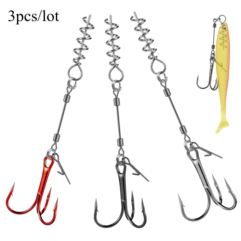 

3pcs Fishing Treble Hooks Group Wire Fishhook Connector Set Outdoor Ocean Boat Fish Hooks with Spring Locking Pin for Pike Bass