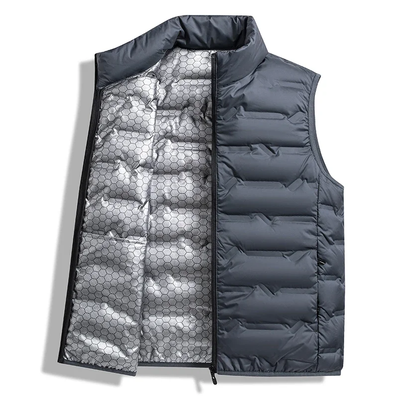 Lightweight Graphene Down Vests Men Stand Collar Windproof Pleated Winter Vests Classic Solid Warm Waistcoats Male