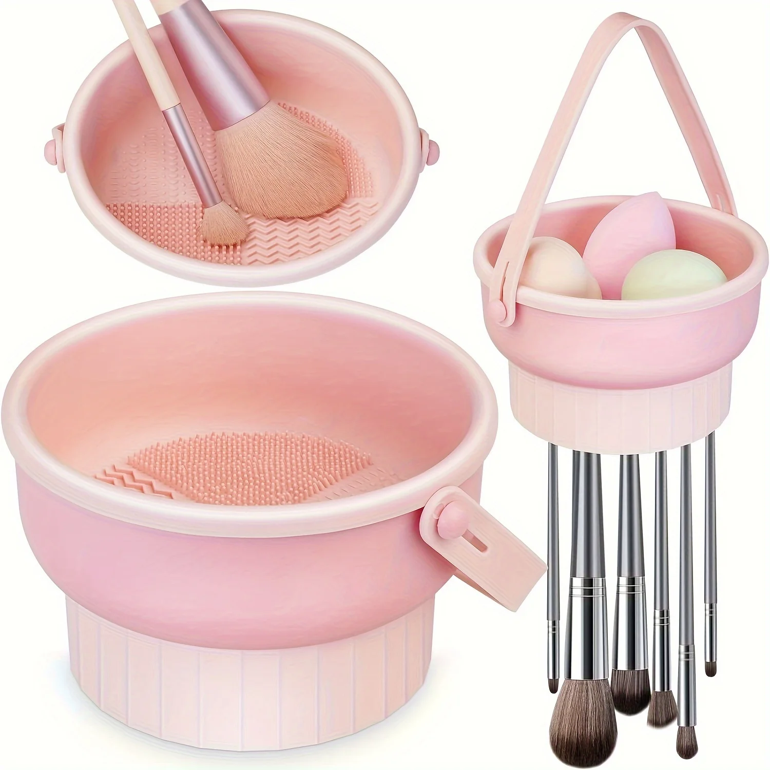 3-In-1 Silicone Makeup Brush Cleaner Mat & Drying Rack - Cosmetic Brush Cleaning & Air Dry Tool, Beauty Tool Organizer Kit