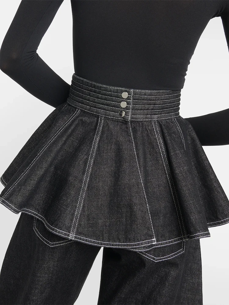 Ruffled A-line mini bustier y2k sexy versatile denim half-body skirt female 2024 summer new