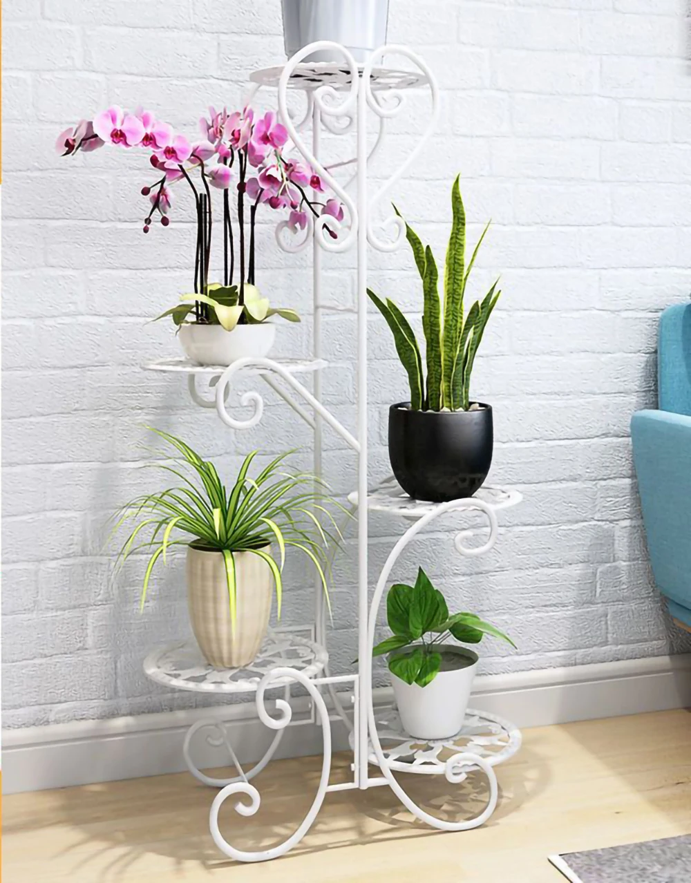 5 Potted Rounded Flower Metal Shelves Plant Pot Stand Decoration for Indoor Outdoor Garden White/Black