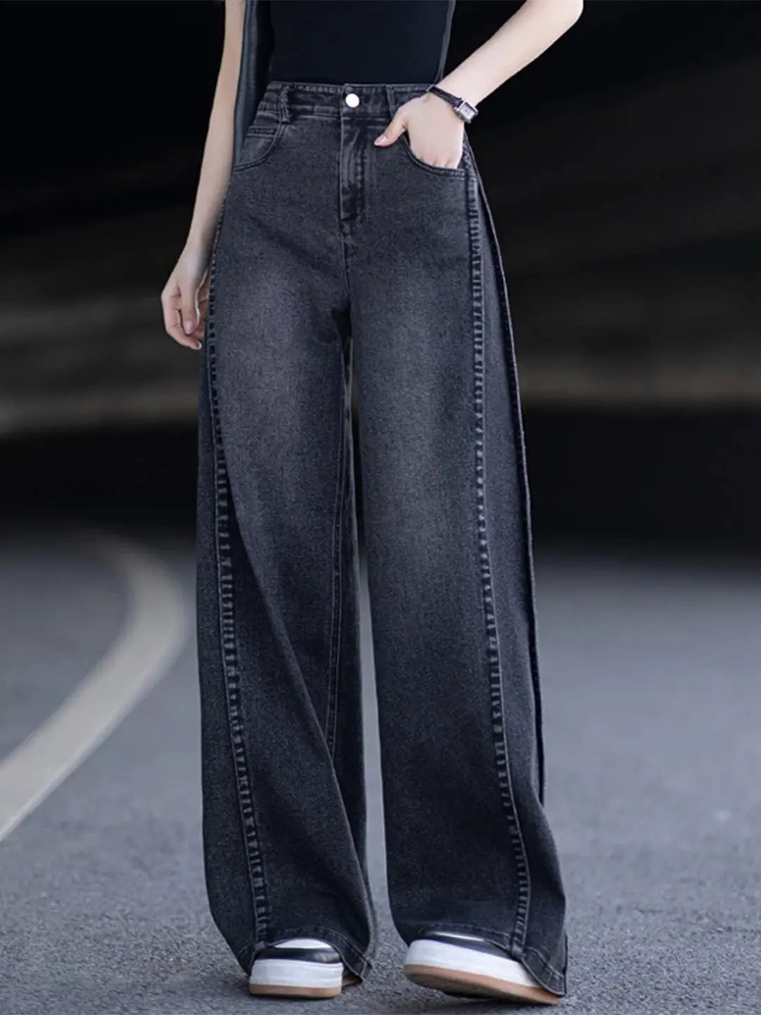 

High Waist Wide Leg Denim Jeans Women's Loose Fit Comfortable Straight Cut Slimming Pants Spring 2026 New Style Grey Black