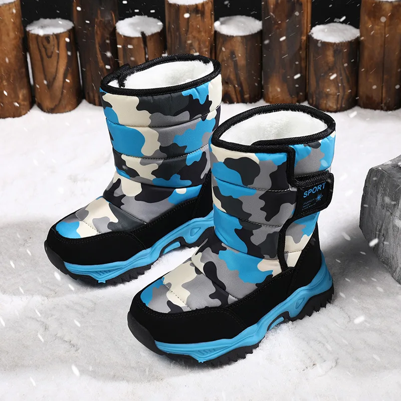 Outdoor Sport Cotton Shoes Child Footwear Fashion Waterproof Kids High Plush Boots Children Winter Boots Boys Girls Snow Boots