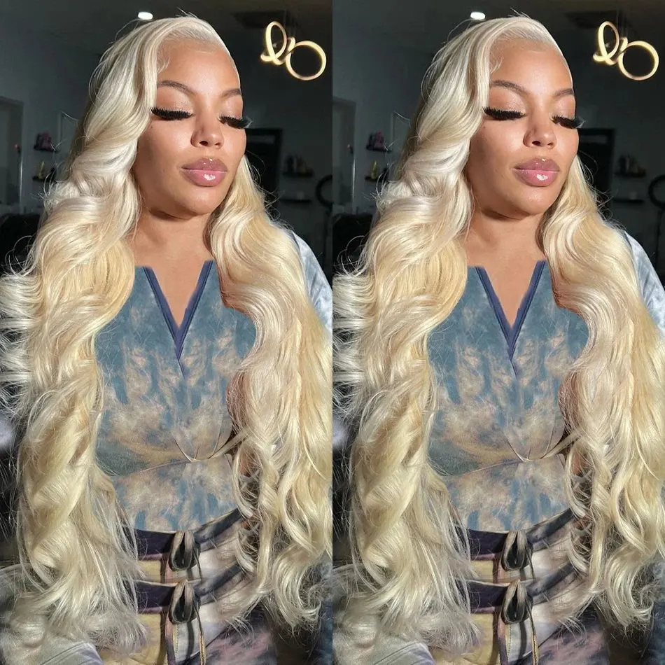 150 Density 13x4 Human Hair Blonde 613 HD Lace Wig  13X6 Front Blonde Wavy Body Glueless Water Wave  22 Inch Wig